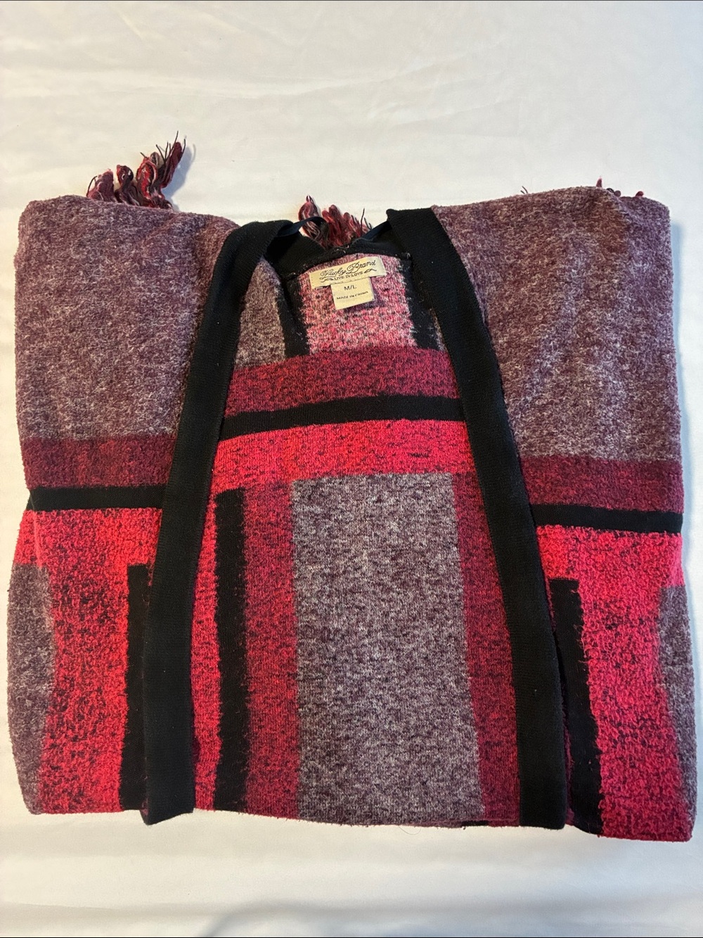 Lucky Brand Red and Black Patterned Women's poncho